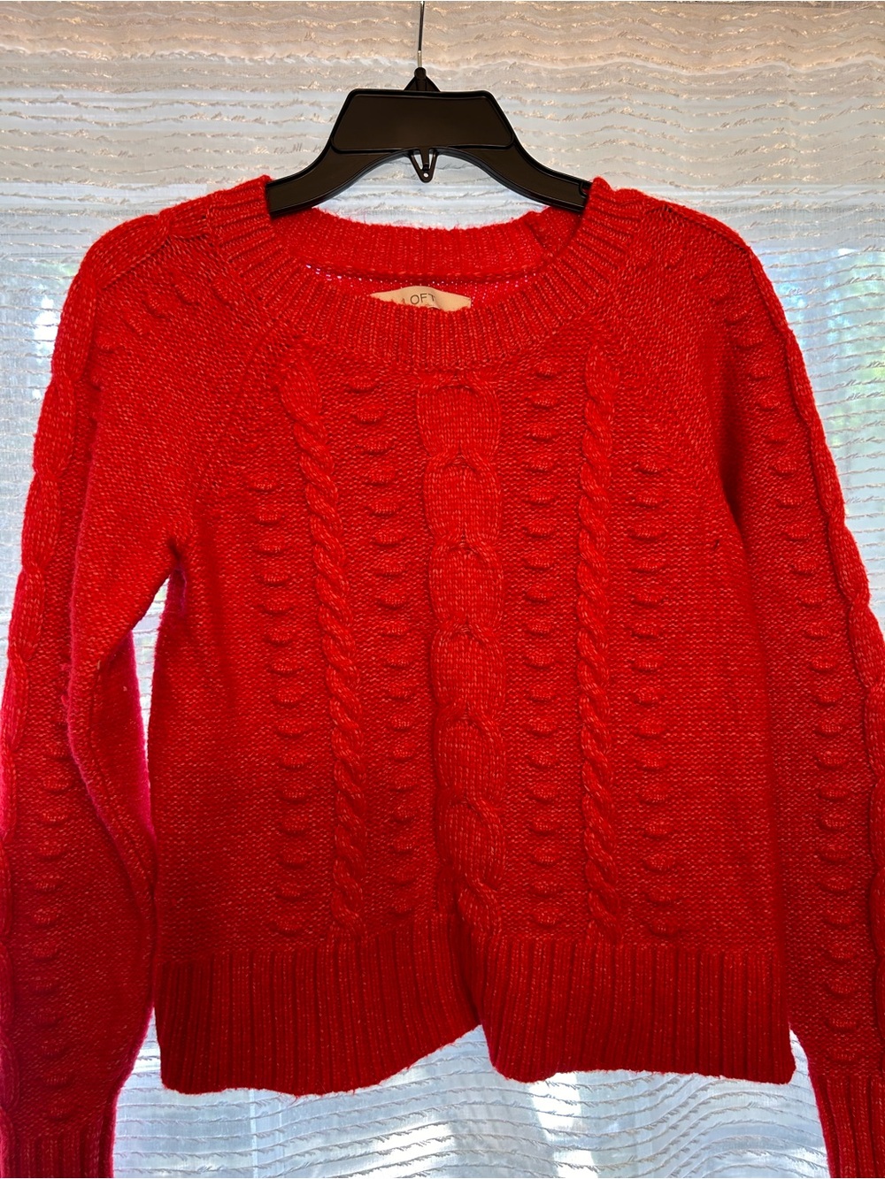 LOFT Bright Red Cable Knit Crewneck Sweater